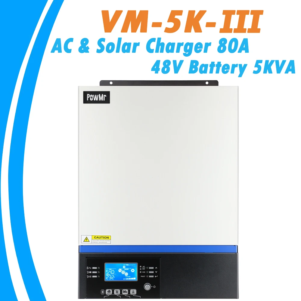 5000W Off-Grid Inverter 48V 230V PV Input 80A MPPT Charge Controller and 60A AC Charger With USB Bluetooth LCD Control Panel afbeelding