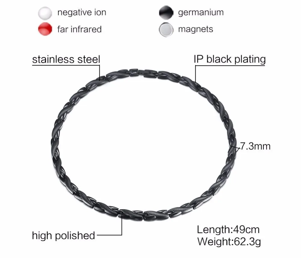 Mens Womens Choker Necklaces in Black Stainless Steel 4 Element Magnetic Therapy Necklace Pain Relief for Headaches and Shoulder Men Fashion Jewelry  Accessories collares collier colar 15