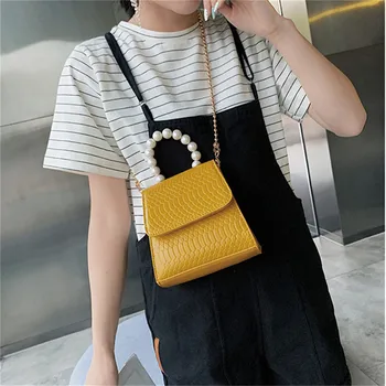 

Girls Crossbody Bags Crocodile Pattern Pu Leather Bags Women 2020 New Totes With Pearl Handle Mini Chain Shoulder Messenger Bag