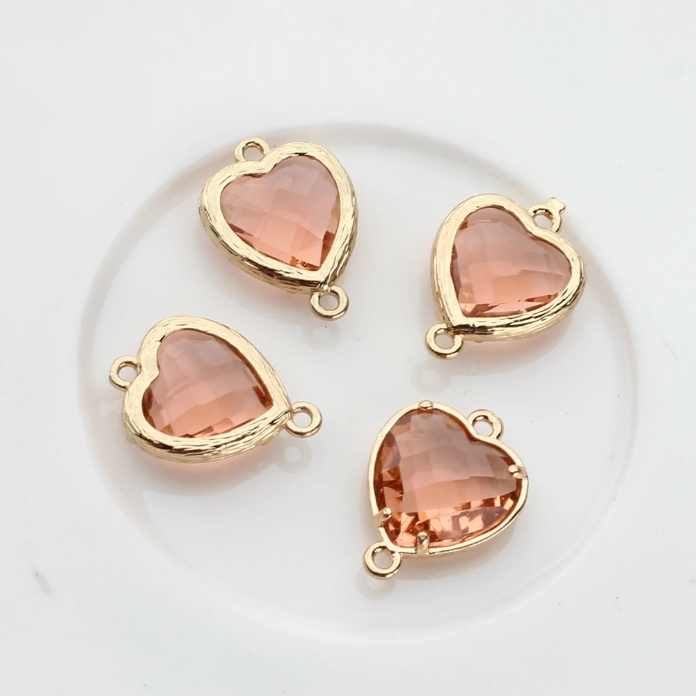 Glas Charms Kupfer Doppel Loch Anschlüsse Glas Herz Stein Charms Anhänger 12 teile/los 13*18mm Für DIY Schmuck Machen zubehör – Detail 7
