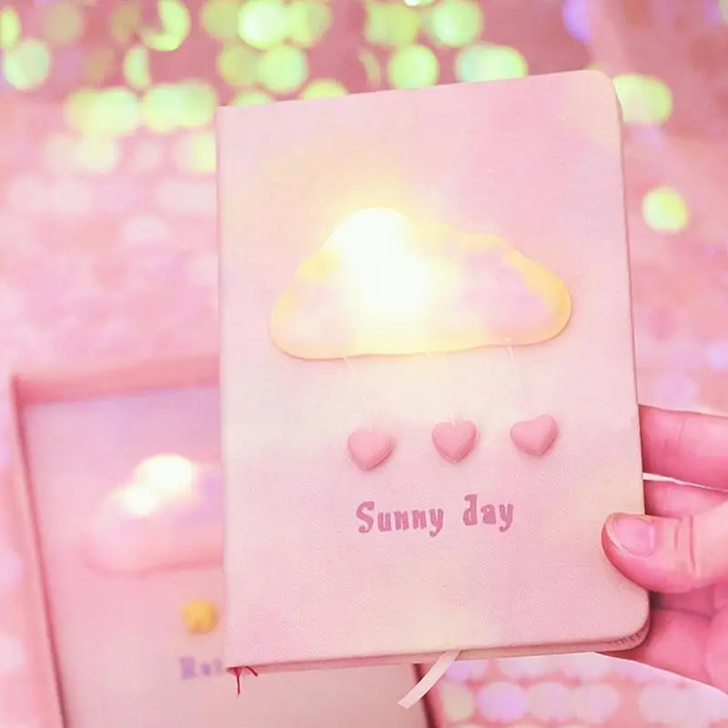 

1pc Kawaii Pink Dream Fantasy Cloud With Light Notebook Bullet Journal Molang Diary Sunny Day Creative Diary Book