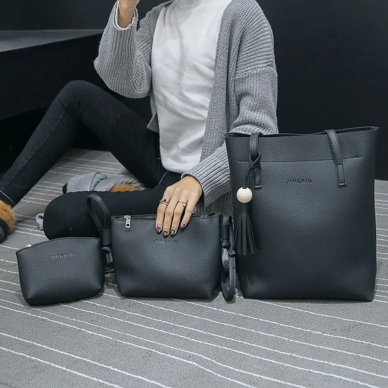 

2017 Autumn & Winter New Style Fashion Three-piece Set WOMEN'S Bag Trend Wooden Bead Tassels Different Size Bags Women's Shoulde