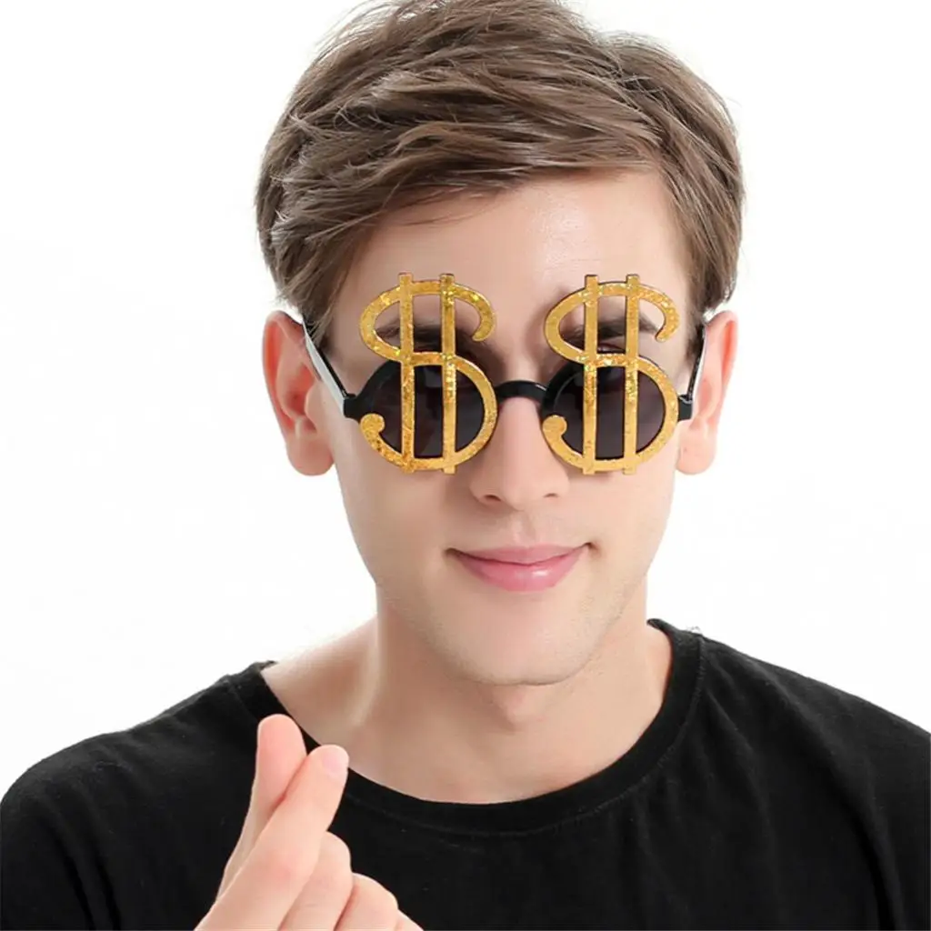 3 Pieces Glitter US Dollar Signs Ring Necklace Glasses 80s Rapper Big Daddy