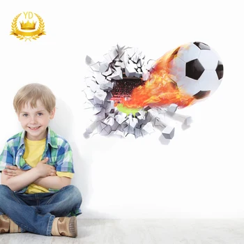 

Football Through Wall Pattern Wall Stickers Kids Room Decoration Home Decals 3D Mural PVC Poster