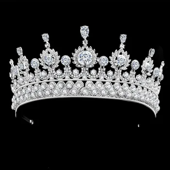 

FORSEVEN Luxury Handmade Zircon Crown Sparkling Rhinestone Alloy Silver Color Tiara Women Bride Headpeice Wedding Headdress LB