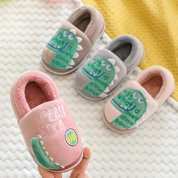 

Children Cotton Shoes Kids Home Slippers Children Kids Baby Girls Boys Indoor Dinosaur Flock Winter Warm Casual Shoes Cartoon