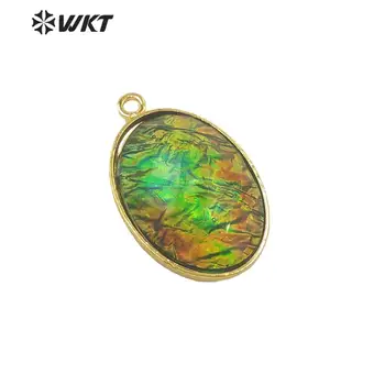 

WT-P1549 Amazing rainbow flame opal pendant gold electroplated bezel jewelry artificial opal pendants women stone pendant