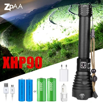 

XHP90 Powerful Rechargeable LED Flashlight with Battery Indicator,Portable Waterproof Super Bright Tactical Torch USB Charging