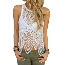 Fashion Summer Women Sexy Lace Crochet Vest Crop Top Casual Sleeveless Blouse Shirt