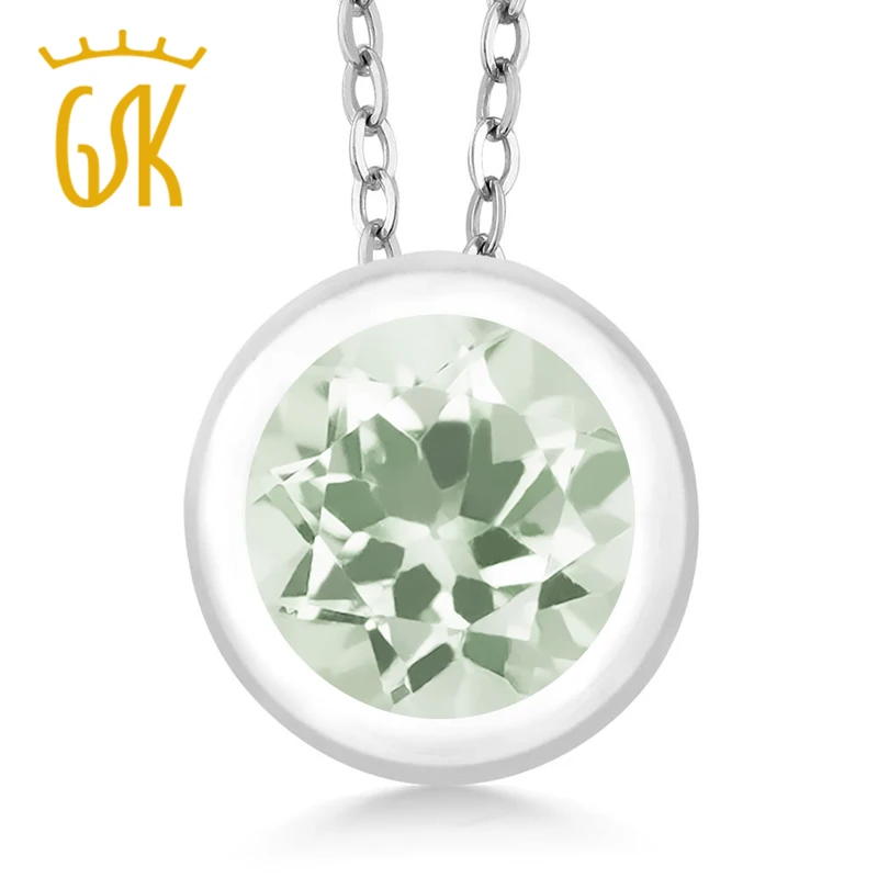 Ожерелье с подвеской GemStoneKing из серебра 925 пробы натуральным зеленым прасиолитом 0