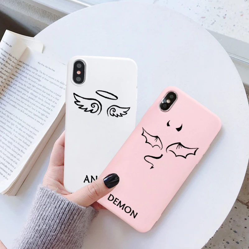 Чехол JAMULAR с изображением ангела демона для iPhone 11 XS MAX XR X SE2020 7 8 6Plus розовый белый
