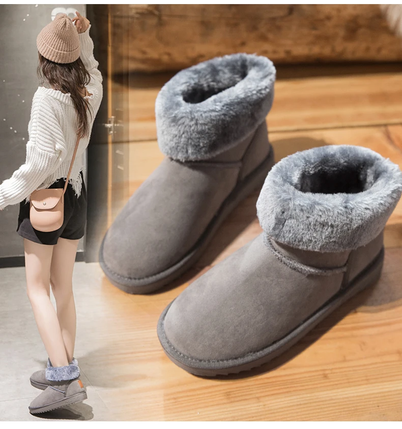 Snow Boot Women's Mid-Calf Boots Booties Ladies Shoes Low Heels booties Bootee Woman Round Toe Lace Up Short Mid Calf Rubbe