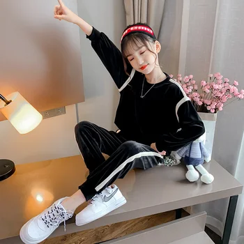 

Ropa De Niña De 10 Años Girl Autumn Winter Beauty Boutique Gold Velvet Clothing Black O-neck одежда для девушки 2020 новинка хит