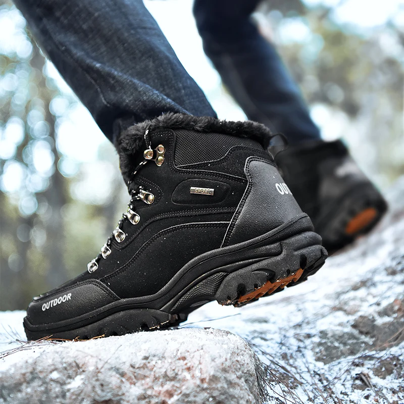 Large Size 47 Men Hiking Shoes Waterproof Tactical Boots Outdoor Climbing Sneaker Winter Warm Trekking shoe High-top Plus Velvet