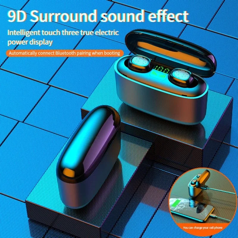 TWS Mini Bluetooth Headset Fingerprint Touch Ipx7 Waterproof Mini Earbuds with Digital Display Charging Case for Android IOS
