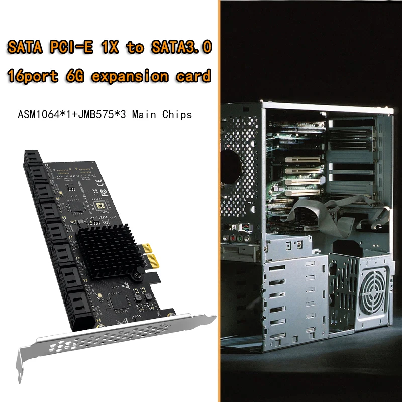 Sata Pcie 1x Adaptador 16 Porta Sata3.0 Pci Express Controlador Pci para Sata Riser Placa de Expansão Ssd Bit Adicionar no Cartão para Mineração Chia Cartões para acréscimos - Imagem 6