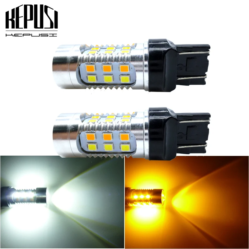

2x 7443 W21/5W T20 Dual Color Type White Amber Yellow Switchback LED 2835 smd LED DRL Turn Signal Parking Light Bulbs 12V 24V