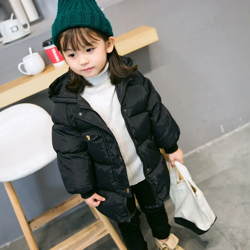 COOTELILI/зимние парки; детские куртки для девочек и мальчиков; теплая плотная детская верхняя одежда; длинное стильное Детское пальто; пальто для младенцев - Цвет: Черный