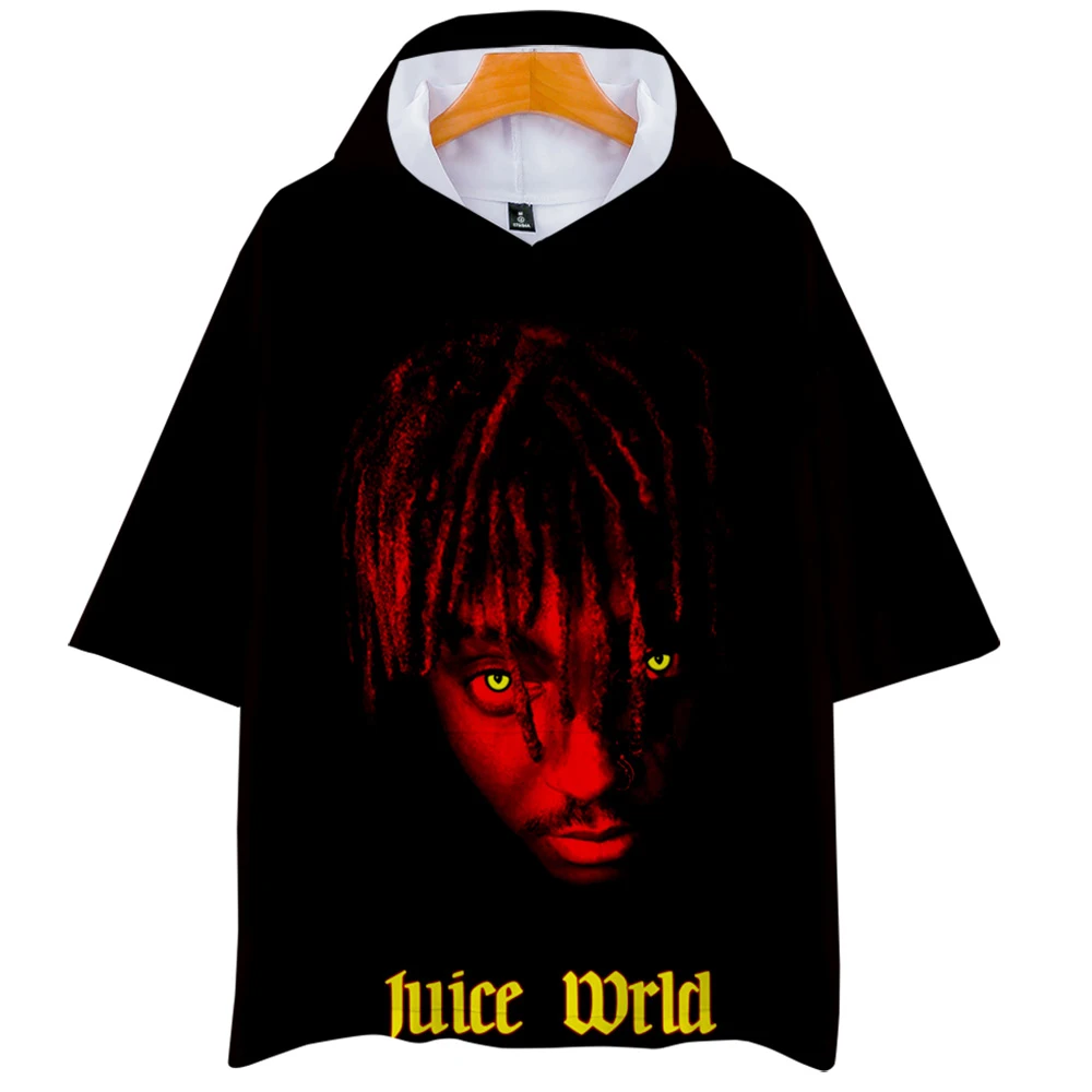Крутая футболка с капюшоном, Новое поступление, Juice Wrld, женская, мужская, удобная, летняя футболка, топы, короткий рукав, 3D принт, футболки