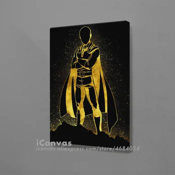 

Golden Design Saitama one punch Man Poster Framed Wooden Canvas Wall Art Decoration Prints Living Room Home Frame Decor Painting