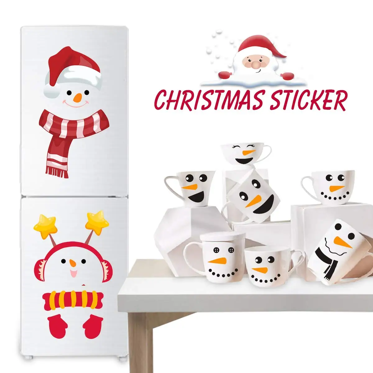 

Snowman Wall Decals for Christmas Decorations 2 Pcs Refrigerator Stickers 16 Pcs Cup Stickers Christmas Stickers for Home Decor
