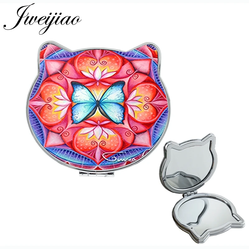 JWEIJIAO cute Butterfly specimens Gift Magnifier Ear Shaped Health PU Compact Hand Vanity Portable leather mirror spiegel D1249 - Цвет: FQ284