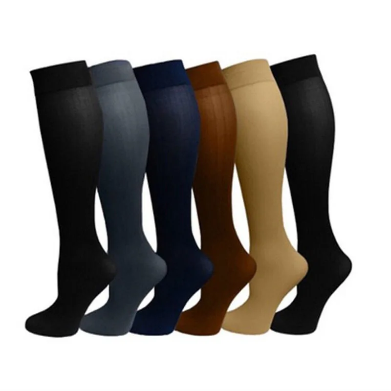 

Men Pressure Long Socks Sports Nylon Over Calf Unisex Stress Leg Slimming Compression Miracle Solid Black Relief New Fashion Sox
