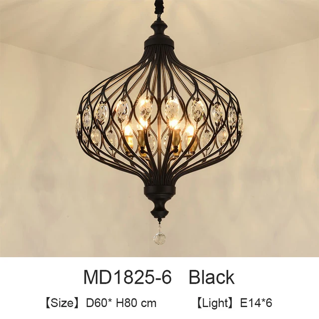 Nordic Crystal Pendant Lights Black Dining Table Lamp Hanging Light For Kitchen Living room Bedroom Corridor led Industrial Lamp 6lights-b