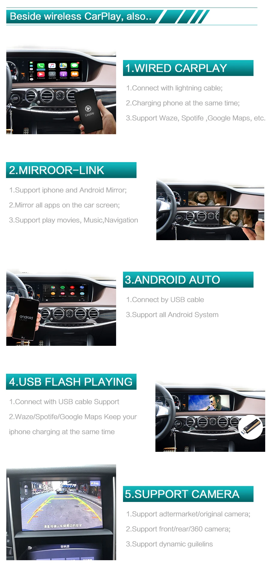 Sinairyu беспроводной Apple Carplay Car play модифицированный S класс 15-19 NTG 5 W222 для Mercedes Android Auto Mirroring Задний Передний см