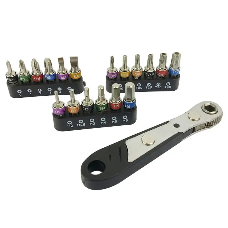 

19pcs/set Universal Screwdriver Mini Ratchet Wrench Bit 1/4 Driver Socket Handle Repair Tool Kit A5YD