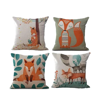 

Throw Pillow Case Cover Home Decorative Canvas Animal Pattern Pillow Cushion Cover Hidden Zipper Closure 4Pcs