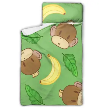 

Toddler Rolled Nap Mat Pad Anti-kick Quilt Artifact with Removable Pillow Funny Brown Monkeys And Bananas Baby Sleeping Bag