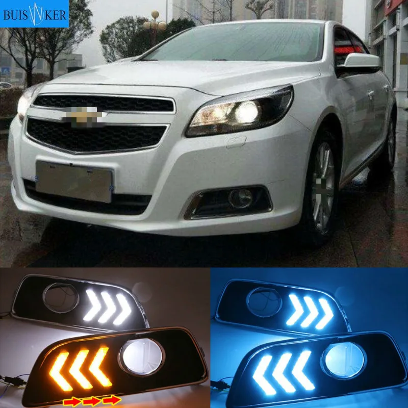 

1 пара для Chevrolet chevy Malibu 2011-2015, светодиодные дневные ходовые огни DRL с желтыми указателями поворота, COB свет