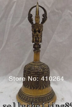 

free shipping 8" Tibet Buddhism Bronze Vajra Dorje Mahakala Head Statue Protect Temple Bell
