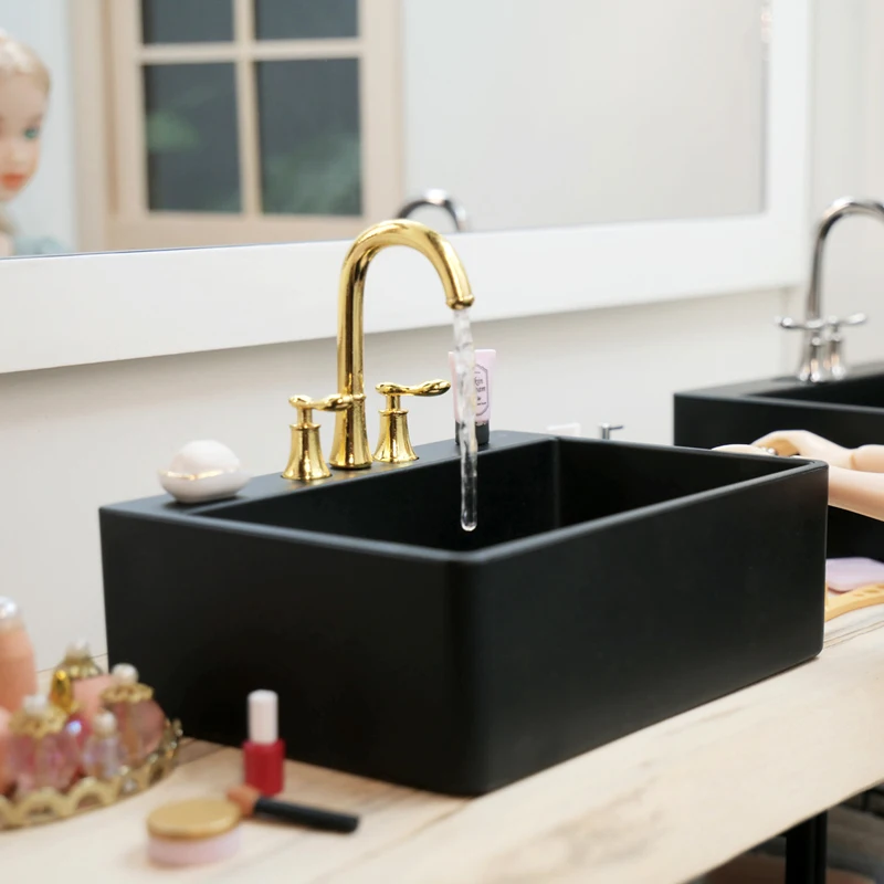 Casa de muñecas en miniatura a escala 1/6, fregadero de cocina, grifo