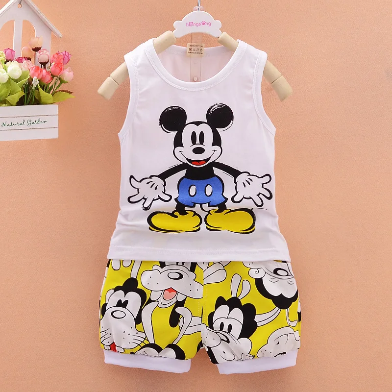 Korean Baby Boy Summer Clothes Cartoon MICKEY Vest Tops+Shorts 2PCS bebes Clothing Outfits roupas infantis menina 0-5 years - Цвет: Цвет: желтый