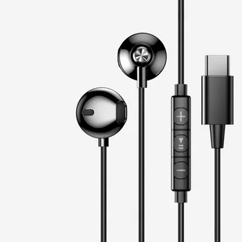 

Music Subwoofer HD In Ear Wire Control Game Headset Anti Winding Moving Coil Type C Sports With Microphone Noise Reduction