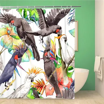 

Bathroom Shower Curtain Sky Bird White Macaw Parrot Pattern in Wildlife Polyester Fabric 72x78 inches Waterproof Bath Curtain