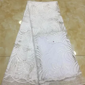 

Latest African Laces fabris sequins Africa Nigerian Wedding Lace New French Tulle Net Lace Fabric High quality for dress X15-36