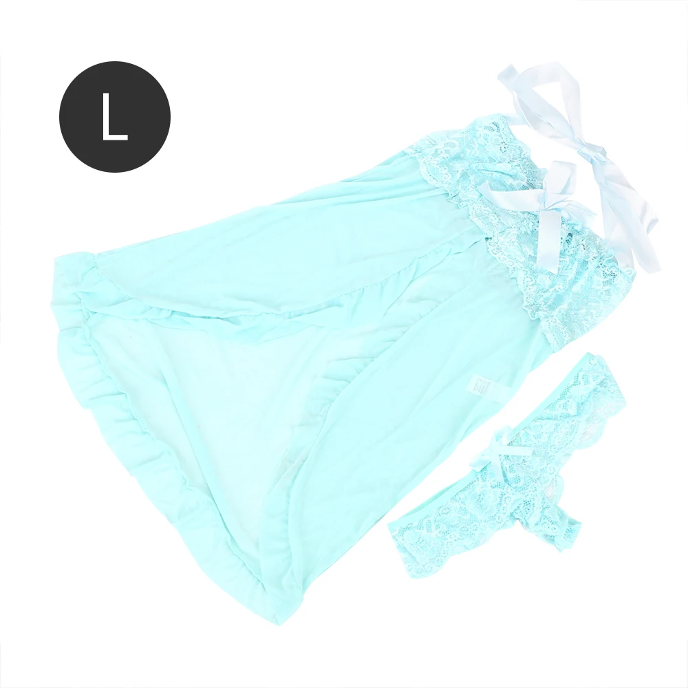 IKOKY кружевная прозрачная одежда для сна эротическая Дамская одежда и стринги комплект сексуальные костюмы униформа соблазнительное сексуальное женское белье - Цвет: Light Blue L