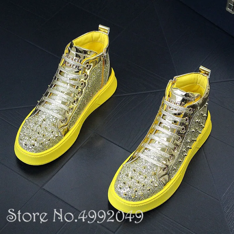 2021 Men‘s Bling Studded Rivet Spike High Tops Casual Platform Shoes Flats Loafers Male Sports Walking Sneakers Zapatos Hombre | Обувь