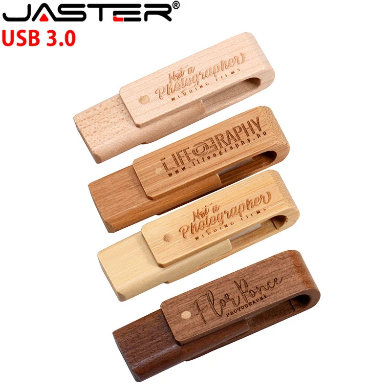 Jaster-madeira Rotary Usb Flash Drive Usb 3.0 Logotipo de Gravação a Laser Memory Stick Personalizado 4gb 8gb 16gb 32gb Presente
