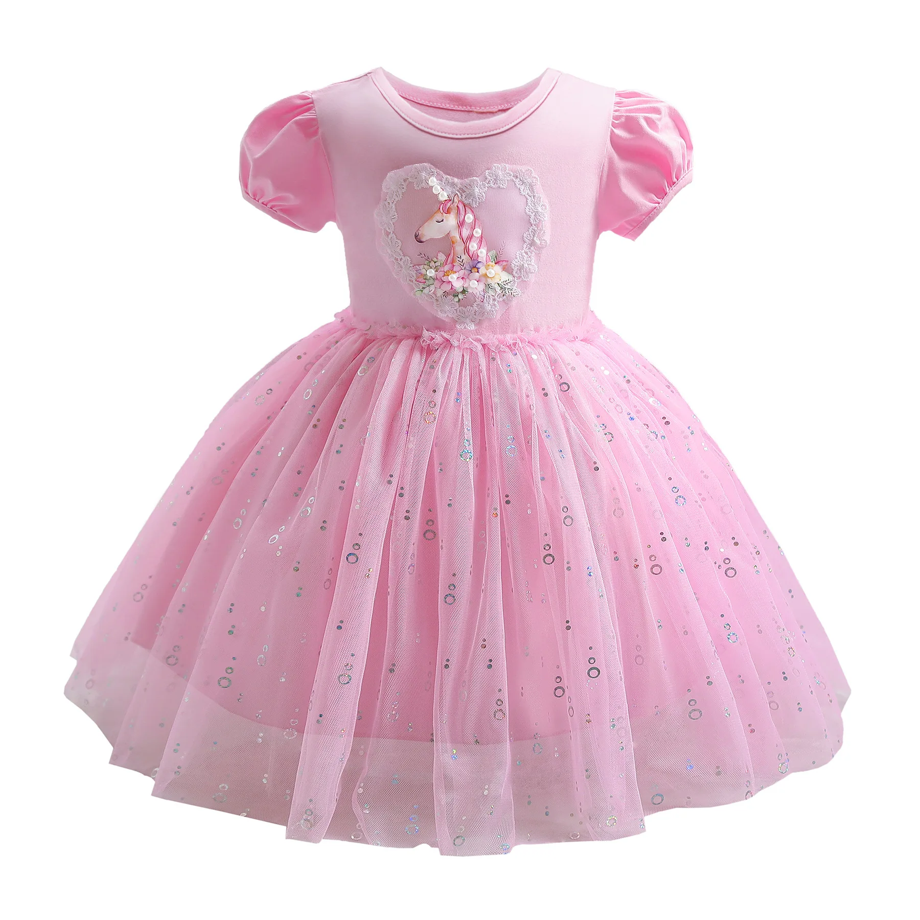 

Hetiso 2021 New Summer Princess Girls Dresses Unicorn Puff Sleeve Kids Party Dress Lace Birthday Dance Children Clothing 3-8Y