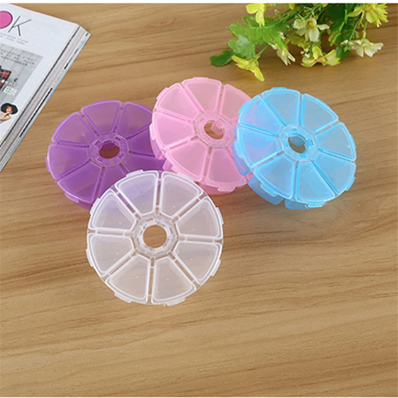 

1Pc Round Jewelry Pill Storage Box Blue Purple White Pink Makeup Organizer Ring Stationery Dust Protective Plastic Box Organizer