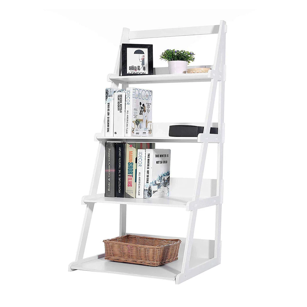 

Wood Plastic 4-Tier Storage Shelves Ladder Style Shelf Plant Stand White E2S
