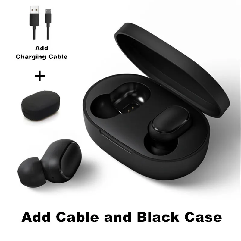 Add Cable Black Case Оригинальные наушники Xiao mi AirDots Bluetooth 5,0 Youth Edition mi True беспроводные наушники-вкладыши Bluetooth 5,0 TWS Air Dots гарнитура - Цвет: Add Cable Black Case