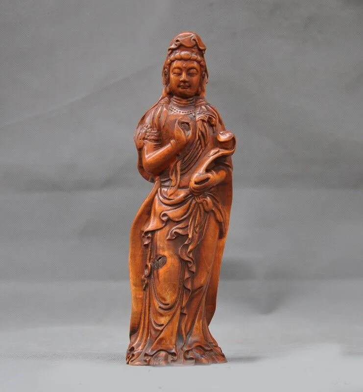 

wedding decoration old China Boxwood wood carving Buddhism ruyi Kwan-Yin Guanyin Bodhisattva statue