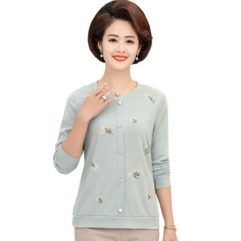 

Long Sleeve T-Shirts For Women Printed Tops Spring Fall Bottoming Shirt Casual Loose 4XL Plus Size Middle Age Mother Clothes