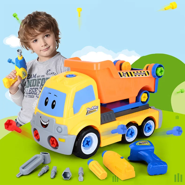Baratos Bloques de construcción de camiones juguetes educativos para niños juegos de bloques ensamblados con destornillador eléctrico para niños