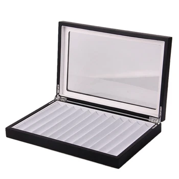 

12 Wooden Pen Box Display Storage Case Pen Holder Collector Organizer Box with Transparent Window Black